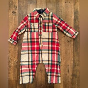 Pink Chicken / Blue Rooster - Baby Boys Easton Jumper - Holiday Tartan / 18/24M